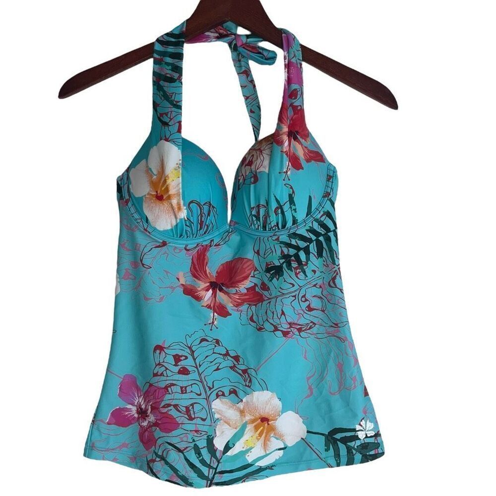 Hapari Womens SPF 50+ Halter Floral Backless Tankini Tank Top Multicolor Medium